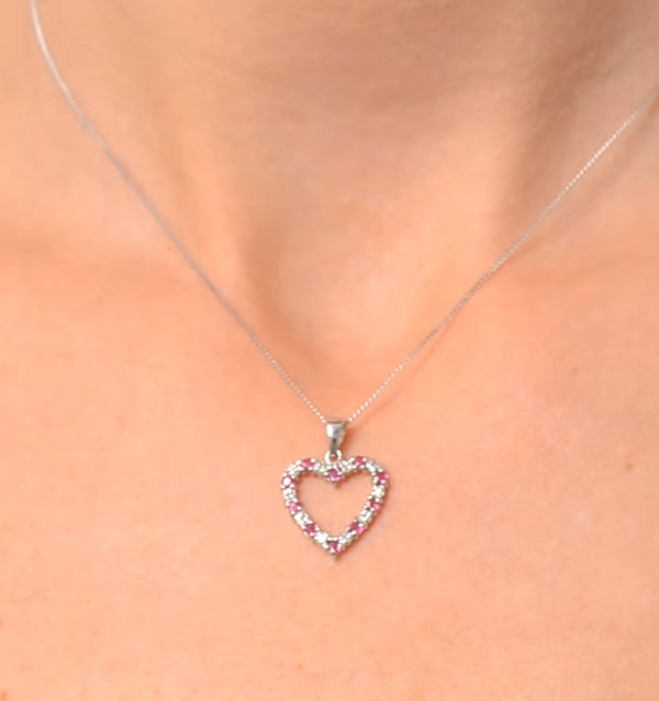 Ruby 0.68CT And Diamond 9K White Gold Heart Pendant Necklace
